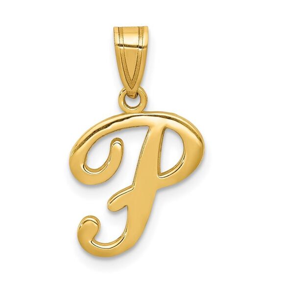 14k Yellow Gold, Mimi Collection, Small Script Initial P Pendant - Picture 1 of 5